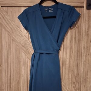 Pact Teal Midi Wrap Dress